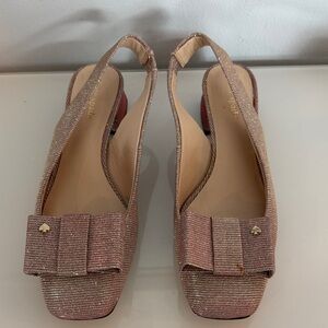 Kate Spade Sienna Shoes Sz 7 M Pink Leather Fabric Sparkly Slingback NEW